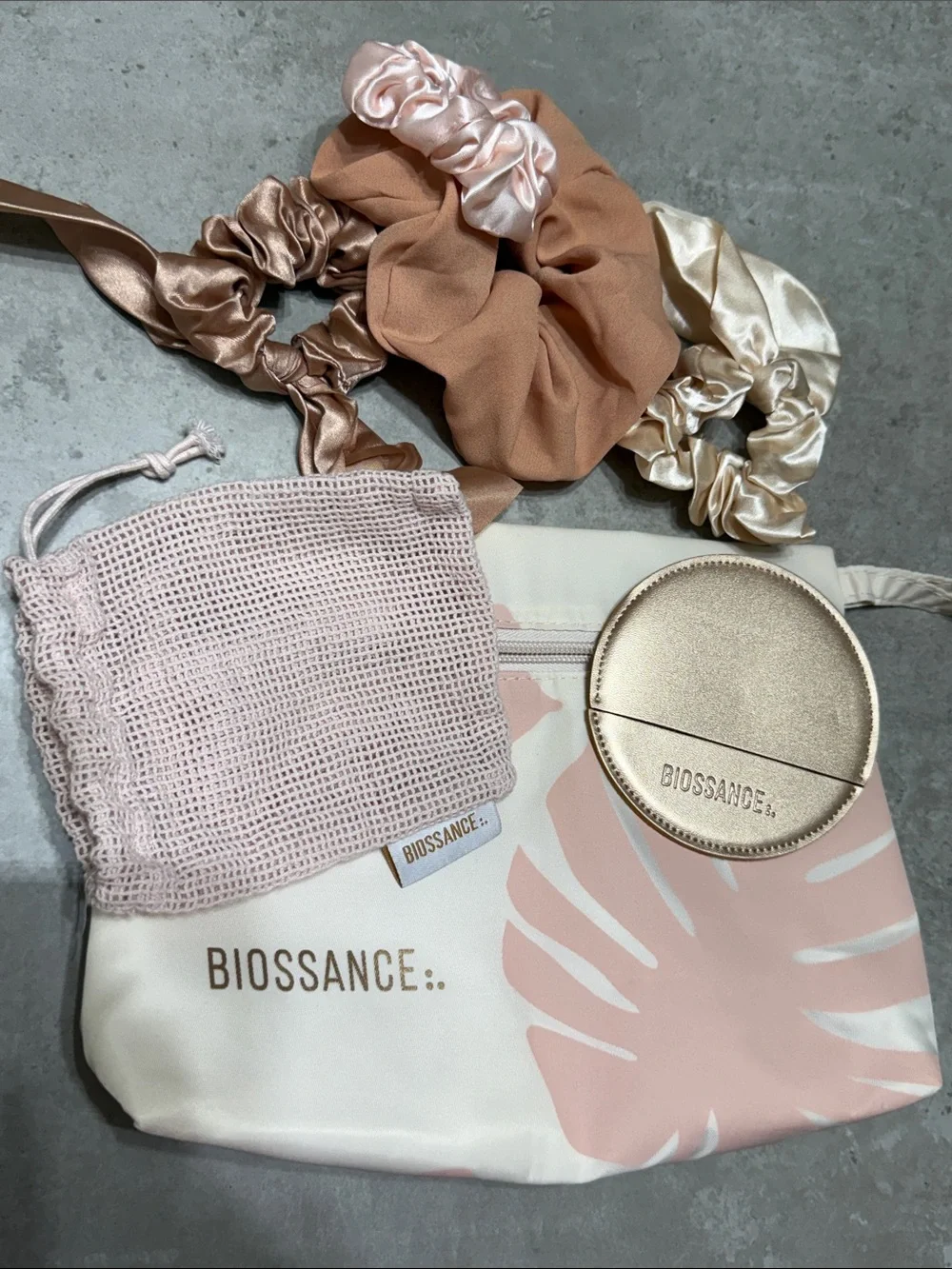 BUNDLE Biossance Pink and White Leaf-Print Cosmetic Pouch